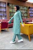 Kapşonlu Yandat Çıtçıtlı Sade Basic Uzun Tunik ve Pantolon İkili Spor Takım - 03071.100 - Çağla Yeşili thumbnail 6