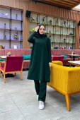 Kapşonlu Yandat Çıtçıtlı Sade Basic Uzun Tunik ve Pantolon İkili Spor Takım - 03071.021 - Nefti - 6