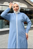 Bisiklet Yaka Fermuarlı Uzun Tunik Sade Basic Spor Takımı - 03044.006 - İndigo - 7
