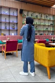 Kapşonlu Yandat Çıtçıtlı Sade Basic Uzun Tunik ve Pantolon İkili Spor Takım - 03071.006 - İndigo - 7