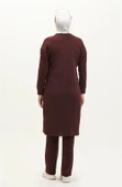 Bisiklet Yaka Fermuarlı Uzun Tunik Sade Basic Spor Takımı - 03044.009 - Bordo thumbnail 5