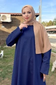 O Yaka Yırtmançlı Uzun Geniş Rahat Tunik Pantolon Sade Basic Spor Takımı - 03040.006 - İndigo - 2