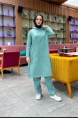 Kapşonlu Yandat Çıtçıtlı Sade Basic Uzun Tunik ve Pantolon İkili Spor Takım - 03071.100 - Çağla Yeşili thumbnail 5