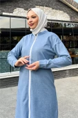 Bisiklet Yaka Fermuarlı Uzun Tunik Sade Basic Spor Takımı - 03044.006 - İndigo - 8