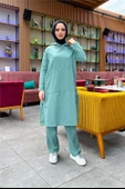 Kapşonlu Yandat Çıtçıtlı Sade Basic Uzun Tunik ve Pantolon İkili Spor Takım - 03071.100 - Çağla Yeşili thumbnail 2