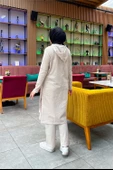 Kapşonlu Yandat Çıtçıtlı Sade Basic Uzun Tunik ve Pantolon İkili Spor Takım - 03071.027 - Ekru - 8