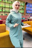 Kapşonlu Fermuarlı Belden Bağlamalı Sade Basic İkili Spor Takımı - 03070.100 - Çağla Yeşili - 5