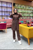 Kapşonlu Fermuarlı Belden Bağlamalı Sade Basic İkili Spor Takımı - 03070.028 - Kahverengi - 6