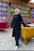 Kapşonlu Yandat Çıtçıtlı Sade Basic Uzun Tunik ve Pantolon İkili Spor Takım - 03071.003 - Siyah thumbnail 4