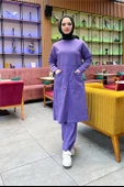 Önden İki Cepli Sade Basic Uzun Tunik Pantolon İkili Spor Takımı - 03067.207 - Koyu Lila - 1