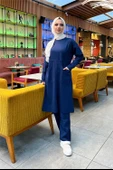 Önden İki Cepli Sade Basic Uzun Tunik Pantolon İkili Spor Takımı - 03067.202 - Açık Lacivert - 6