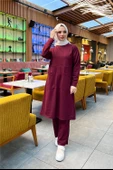 Önden İki Cepli Sade Basic Uzun Tunik Pantolon İkili Spor Takımı - 03067.009 - Bordo thumbnail 2