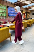 Önden İki Cepli Sade Basic Uzun Tunik Pantolon İkili Spor Takımı - 03067.009 - Bordo thumbnail 6
