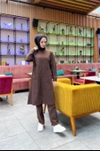Önden İki Cepli Sade Basic Uzun Tunik Pantolon İkili Spor Takımı - 03067.028 - Kahverengi - 5