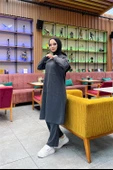 Önden İki Cepli Sade Basic Uzun Tunik Pantolon İkili Spor Takımı - 03067.017 - Antrasit - 6