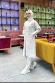 Önden İki Cepli Sade Basic Uzun Tunik Pantolon İkili Spor Takımı - 03067.027 - Ekru thumbnail 5