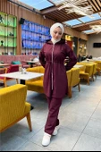 Kapşonlu Fermuarlı Belden Bağlamalı Sade Basic İkili Spor Takımı - 03070.020 - Mürdüm - 3