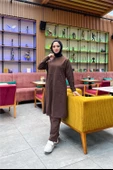Önden İki Cepli Sade Basic Uzun Tunik Pantolon İkili Spor Takımı - 03067.028 - Kahverengi - 4