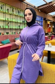 Kapşonlu Fermuarlı Belden Bağlamalı Sade Basic İkili Spor Takımı - 03070.207 - Koyu Lila thumbnail 10