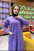 Önden İki Cepli Sade Basic Uzun Tunik Pantolon İkili Spor Takımı - 03067.207 - Koyu Lila - 7