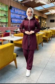 Kapşonlu Fermuarlı Belden Bağlamalı Sade Basic İkili Spor Takımı - 03070.020 - Mürdüm - 1