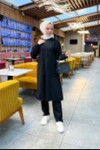 Önden İki Cepli Sade Basic Uzun Tunik Pantolon İkili Spor Takımı - 03067.003 - Siyah - 2