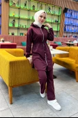 Kapşonlu Fermuarlı Belden Bağlamalı Sade Basic İkili Spor Takımı - 03070.020 - Mürdüm - 4