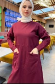 Önden İki Cepli Sade Basic Uzun Tunik Pantolon İkili Spor Takımı - 03067.009 - Bordo thumbnail 10