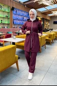 Kapşonlu Fermuarlı Belden Bağlamalı Sade Basic İkili Spor Takımı - 03070.020 - Mürdüm - 2