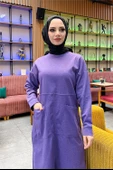 Önden İki Cepli Sade Basic Uzun Tunik Pantolon İkili Spor Takımı - 03067.207 - Koyu Lila - 6
