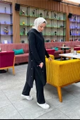 Kapşonlu Yandat Çıtçıtlı Sade Basic Uzun Tunik ve Pantolon İkili Spor Takım - 03071.003 - Siyah thumbnail 8
