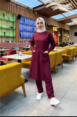 Önden İki Cepli Sade Basic Uzun Tunik Pantolon İkili Spor Takımı - 03067.009 - Bordo thumbnail 5