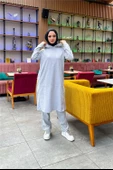 Kapşonlu Yandat Çıtçıtlı Sade Basic Uzun Tunik ve Pantolon İkili Spor Takım - 03071.008 - Gri - 2