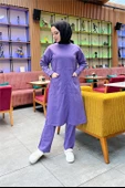 Önden İki Cepli Sade Basic Uzun Tunik Pantolon İkili Spor Takımı - 03067.207 - Koyu Lila - 4