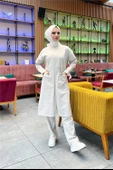 Önden İki Cepli Sade Basic Uzun Tunik Pantolon İkili Spor Takımı - 03067.027 - Ekru thumbnail 2
