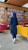 Uzun Tunik Kapşonlu Kenardan Yırtmaçlı İkili Spor Takım - 03034.202 - Açık Lacivert - 4