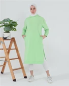 Atlas Kapşonlu Uzun Sade Basic Sweatshirt - 03007.203 - Açık Yeşil - 1