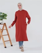 Atlas Kapşonlu Uzun Sade Basic Sweatshirt - 03007.030 - Kiremit - 1