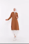 Eflin Yakadan Bağlamalı Kapşonlu Uzun Sweatshirt - 03030.038 - Taba - 1