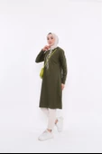 Eflin Yakadan Bağlamalı Kapşonlu Uzun Sweatshirt - 03030.005 - Haki - 2