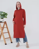 Atlas Kapşonlu Uzun Sade Basic Sweatshirt - 03007.030 - Kiremit - 8