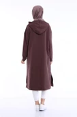 Atlas Kapşonlu Uzun Sade Basic Sweatshirt - 03007.028 - Kahverengi - 2