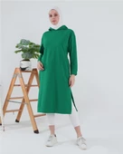 Atlas Kapşonlu Uzun Sade Basic Sweatshirt - 03007.111 - Benetton Yeşil - 8