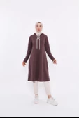Eflin Yakadan Bağlamalı Kapşonlu Uzun Sweatshirt - 03030.028 - Kahverengi - 1