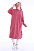 Atlas Kapşonlu Uzun Sade Basic Sweatshirt - 03007.101 - Gül Kurusu - 5