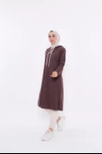 Eflin Yakadan Bağlamalı Kapşonlu Uzun Sweatshirt - 03030.028 - Kahverengi - 2