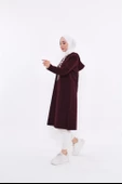 Eflin Yakadan Bağlamalı Kapşonlu Uzun Sweatshirt - 03030.020 - Mürdüm - 2
