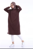 Atlas Kapşonlu Uzun Sade Basic Sweatshirt - 03007.028 - Kahverengi - 7