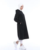 Atlas Kapşonlu Uzun Sade Basic Sweatshirt - 03007.003 - Siyah - 2