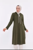 Eflin Yakadan Bağlamalı Kapşonlu Uzun Sweatshirt - 03030.005 - Haki - 3